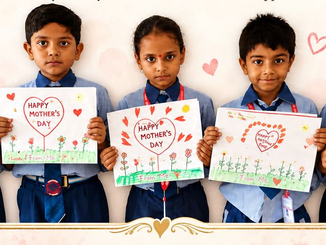 Students with handmade cards